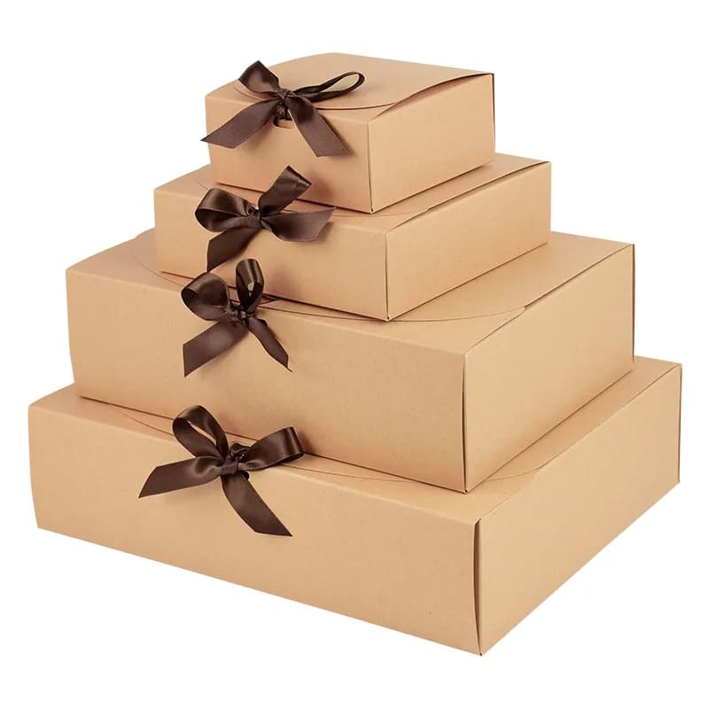 Boîte-cadeau en papier Kraft blanc avec ruban à nœud pour cadeaux de fête de mariage, emballage d'anniversaire, boîte à bonbons à biscuits, décoration de noël