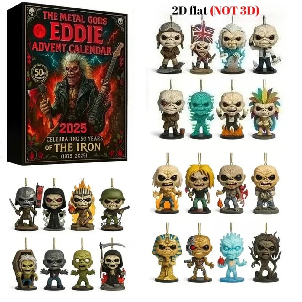 24 jours Eddie calendrier de l'avent 2025 2D acrylique Eddie calendrier de l'avent suspendu 24 pièces Figure porte-clés bande de noël pendentif cadeaux