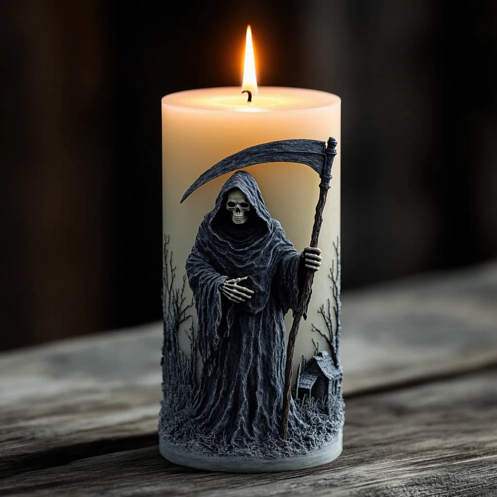 Moule en silicone pour bougie Death Angel |     Crâne à capuche avec geste de faucille |     Accessoires de fête sur le thème de l'horreur ​