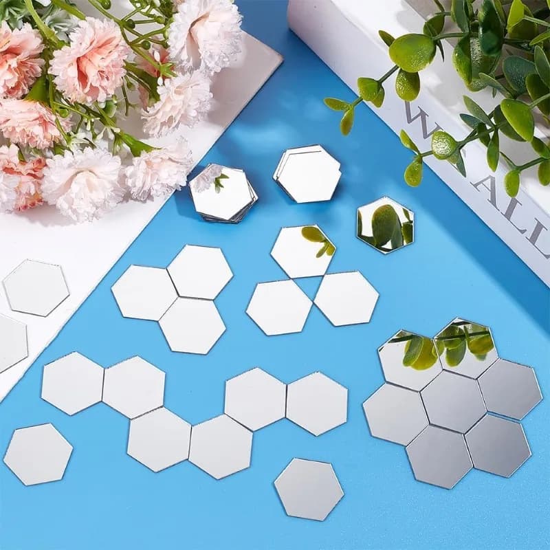 300 pièces carreaux de mosaïque hexagonaux auto-adhésifs 46*40*23mm carreaux de miroir 0.8mm d'épaisseur Mini carreaux de miroir acrylique argent bricolage Mini miroirs