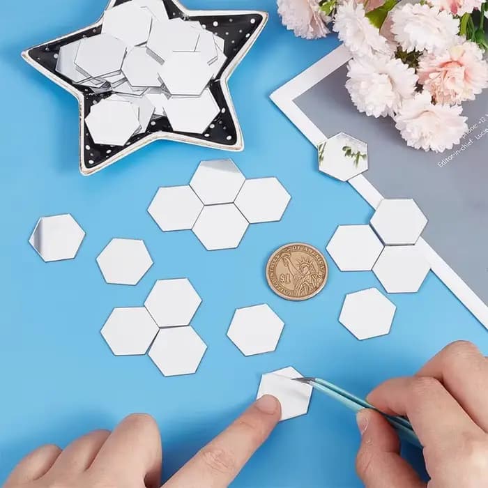 300 pièces carreaux de mosaïque hexagonaux auto-adhésifs 46*40*23mm carreaux de miroir 0.8mm d'épais
