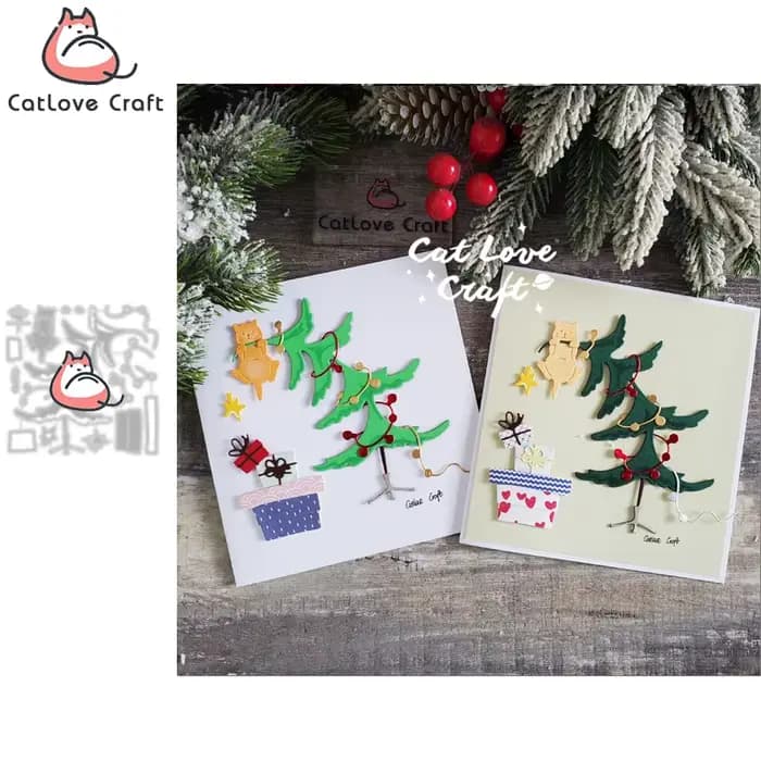 Catlove cadeaux d'arbre de noël chat matrices de découpe en métal Scrapbooking pochoir découpes fabr