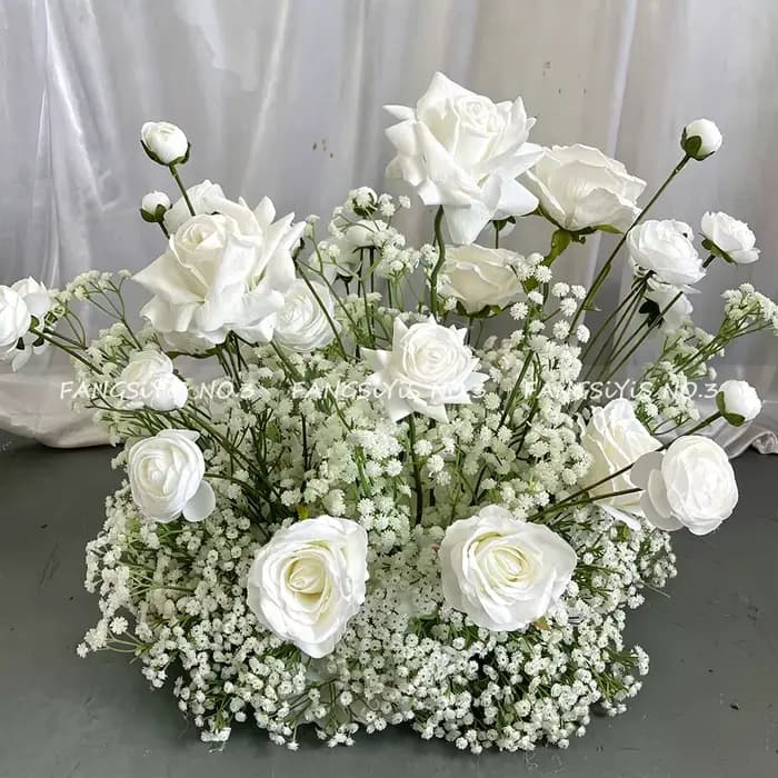Centre de Table de mariage, chandelier décoratif, guirlande de fleurs, couronne de roses blanches, A