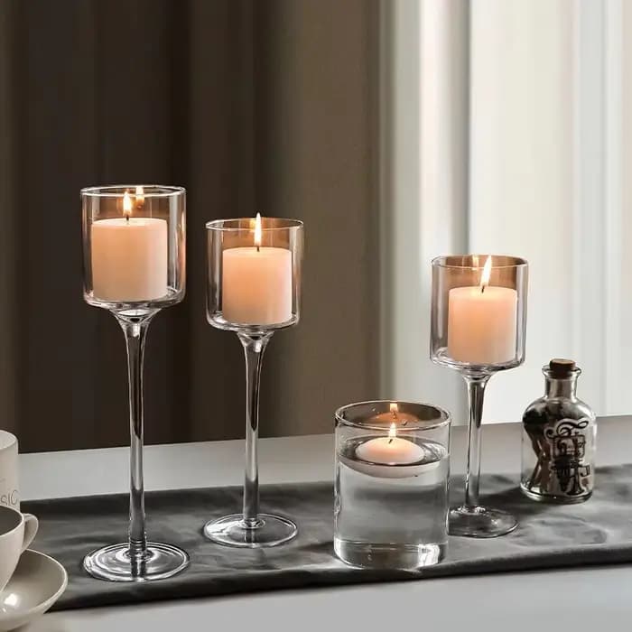1Set3 moderne lumière luxe grand bougeoir en verre accessoires de mariage chandelier Transparent