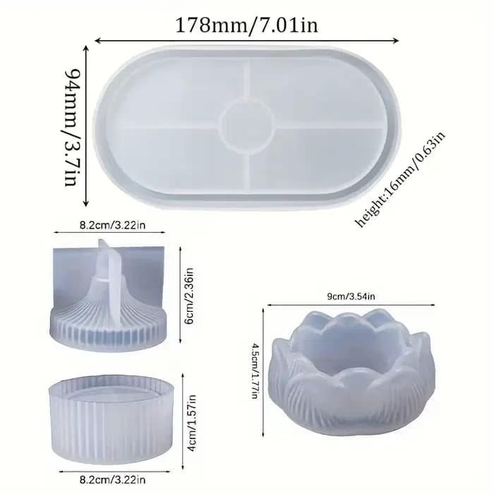 Bougeoir Lotus 3 pièces, moule de rangement en Silicone, résine époxy, plâtre fait à la main, ciment
