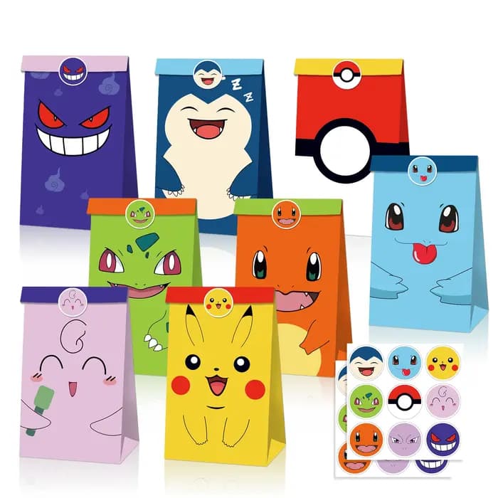 Sacs cadeaux en papier Pokémon, cadeaux d'anniversaire pour enfants, sacs à bonbons, sacs surprises,