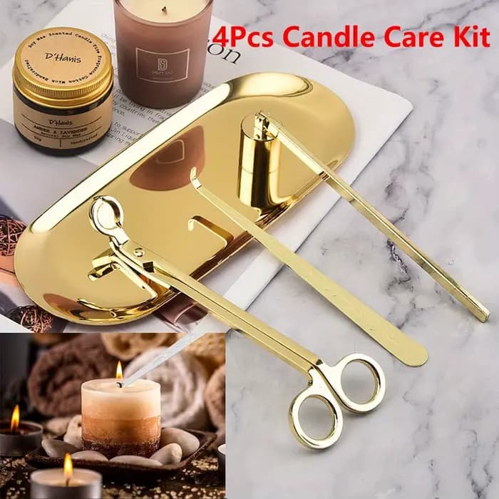 Kit de soins de bougies de luxe en acier inoxydable, coupe-mèche, ciseaux, crochets d'extincteur, outil de bougies, ensemble d'accessoires de bougies, 4 pièces/ensemble
