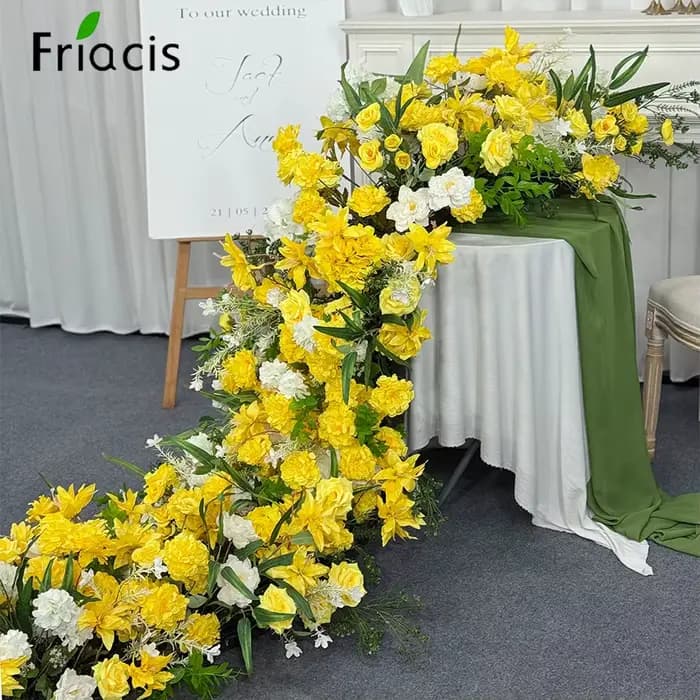 Arrangement Floral d'hortensia camélia jaune, arrière-plan de mariage en plein air, cadre en arc de fleurs, décor de Table d'événement, canapé, accessoire de scène