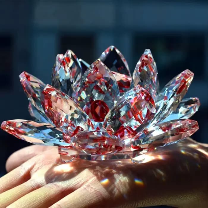Figurine de fleur de Lotus en cristal, décoration de mariage pour la maison, Collection artisanale en verre, presse-papier, ornements de Table, cadeaux souvenirs