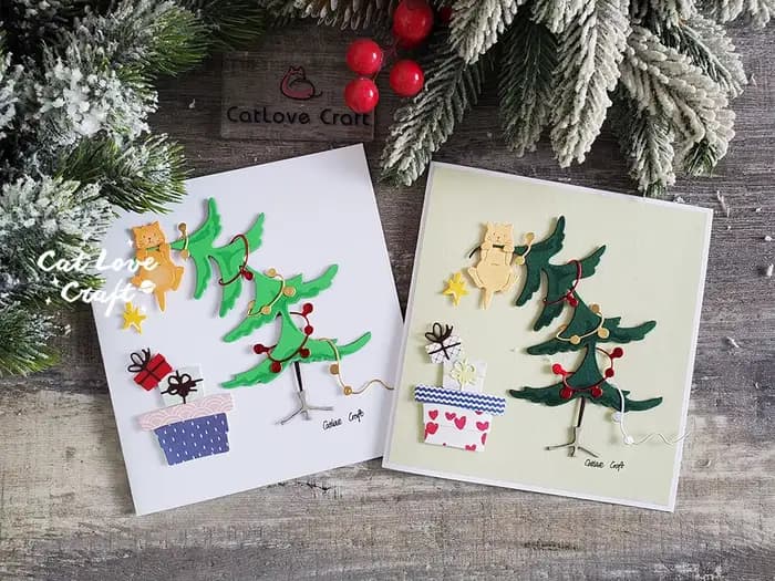 Catlove cadeaux d'arbre de noël chat matrices de découpe en métal Scrapbooking pochoir découpes fabrication de cartes bricolage artisanat gaufrage nouvelles matrices pour