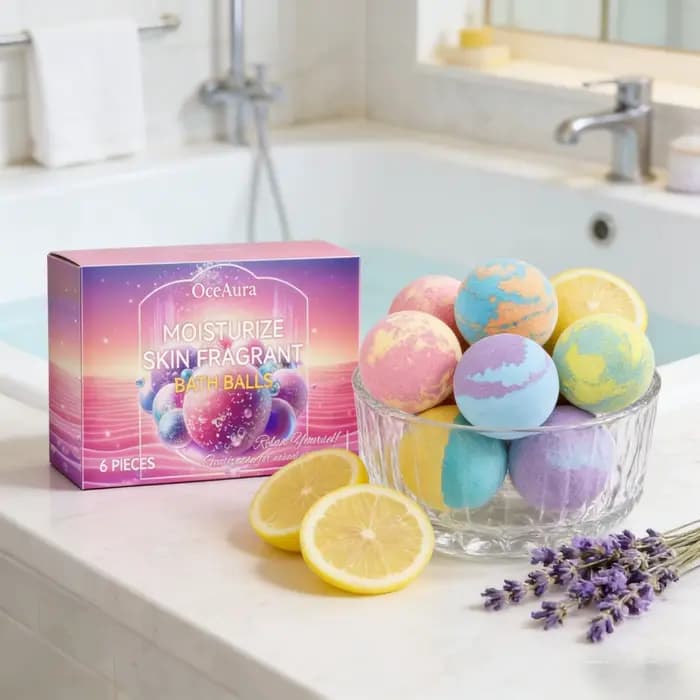 Boules de bain moussantes OceAura pour femmes, soin du corps doux et lisse, hydratant, amélioration de l'élasticité de la peau, coffret cadeau pour la douche, 6 pièces