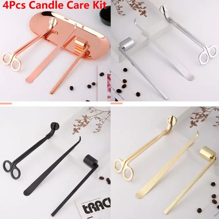Kit de soins de bougies de luxe en acier inoxydable, coupe-mèche, ciseaux, crochets d'extincteur, outil de bougies, ensemble d'accessoires de bougies, 4 pièces/ensemble