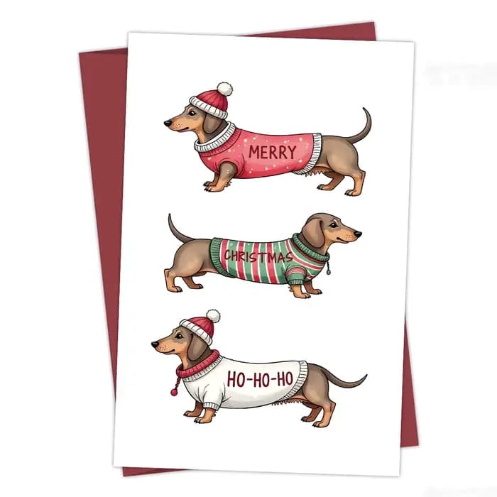 Carte de vœux de teckel de Noël, carte de Noël au design de chien avec enveloppe, cartes cadeaux pour la famille des amis
