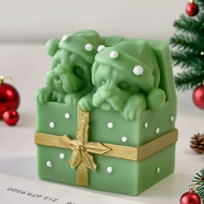 Boîte cadeau de noël pour chien, bougie, moule en Silicone, bricolage, décor de noël, cire aromatique, plâtre, artisanat, amoureux des animaux de compagnie, décoration de la maison