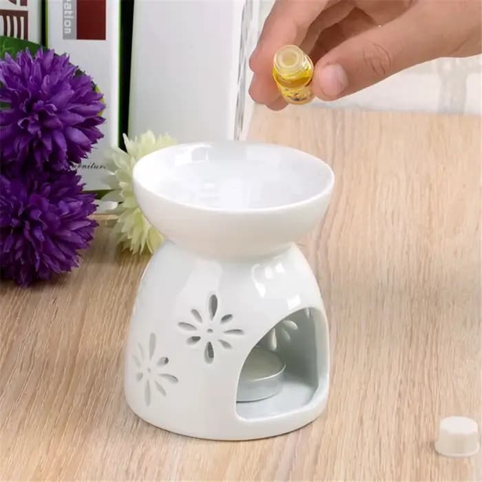 1 pièce Brûleur d'huiles essentielles et d'encens en céramique, diffuseur de parfum, lampe de nuit, porte-bougie chauffe-plat