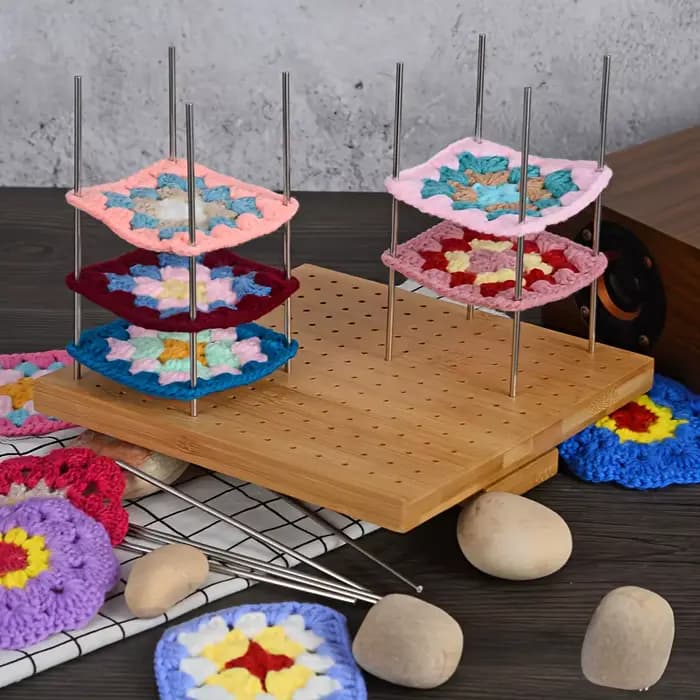 Plaque de bloc de crochet, plaque de bloc pour le tissage au crochet, plaque de bloc de grille de bambou pour projets de crochet, cadeau d'accessoires de crochet