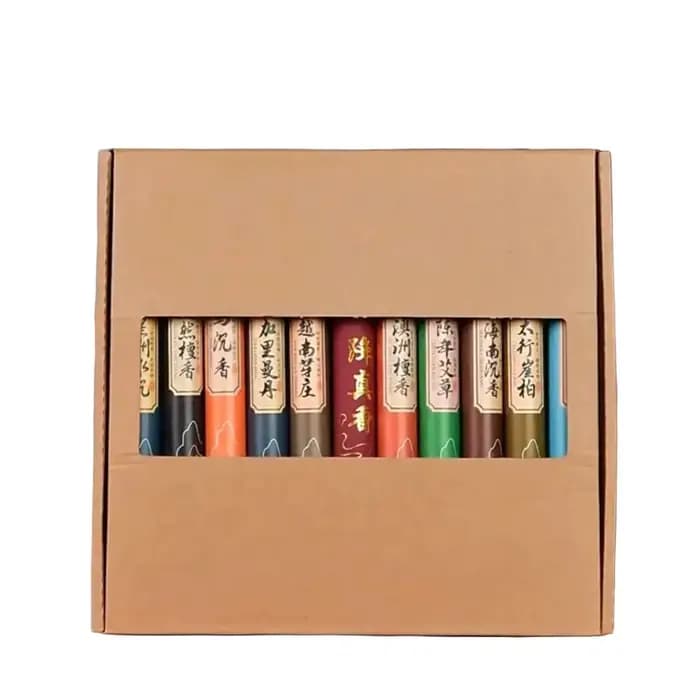 11 parfums disponibles avec boîte-cadeau dans des canettes de 20g, environ 40 pièces/canette d'encens en bâton de bois de santal linéaire naturel longue durée