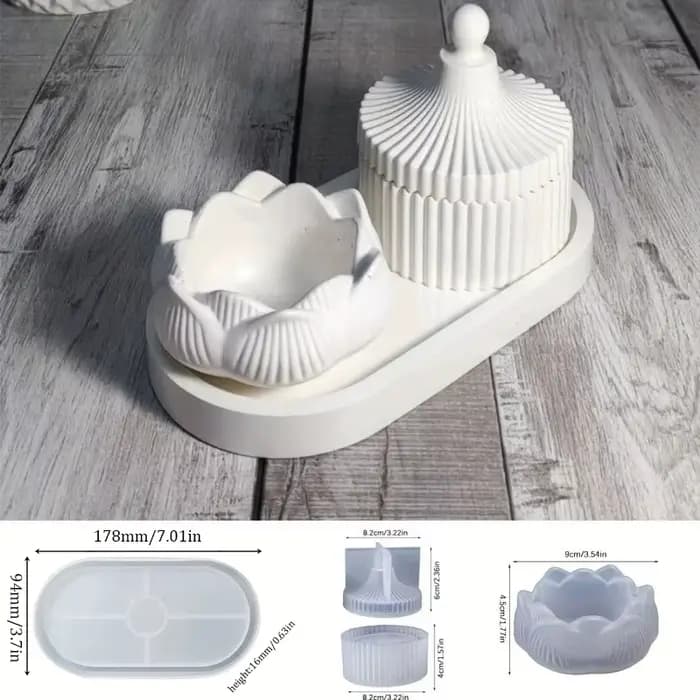Bougeoir Lotus 3 pièces, moule de rangement en Silicone, résine époxy, plâtre fait à la main, ciment, artisanat, décoration de la maison, fournitures de fabrication