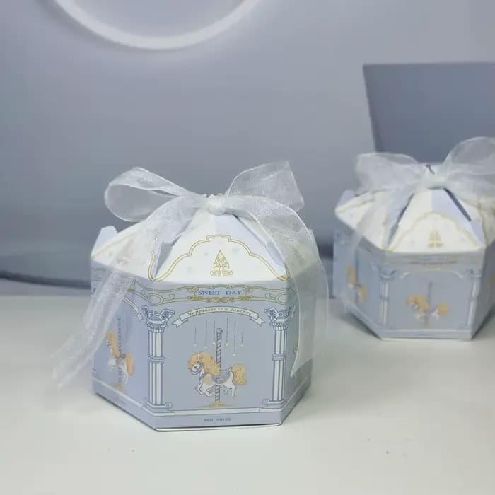 Boîtes à Bonbons Bleues pour Bébé, Série Carrousel, Design Minute, Hexagone, ixd'Anniversaire, Coffret Cadeau pour Patients de Mariage, ixPréChristophe