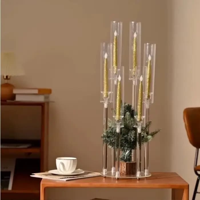 Bougeoir Transparent à 5 têtes avec Base circulaire, bougeoirs en acrylique, décoration florale de Table principale