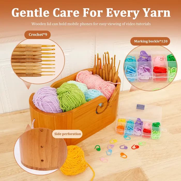 Bol de rangement de fil ovale, 1 pièce, bols de rangement de fil au Crochet avec couvercles, boîtes de rangement de laine en bois, outils de tricot, bol de rangement pour amoureux du tricot