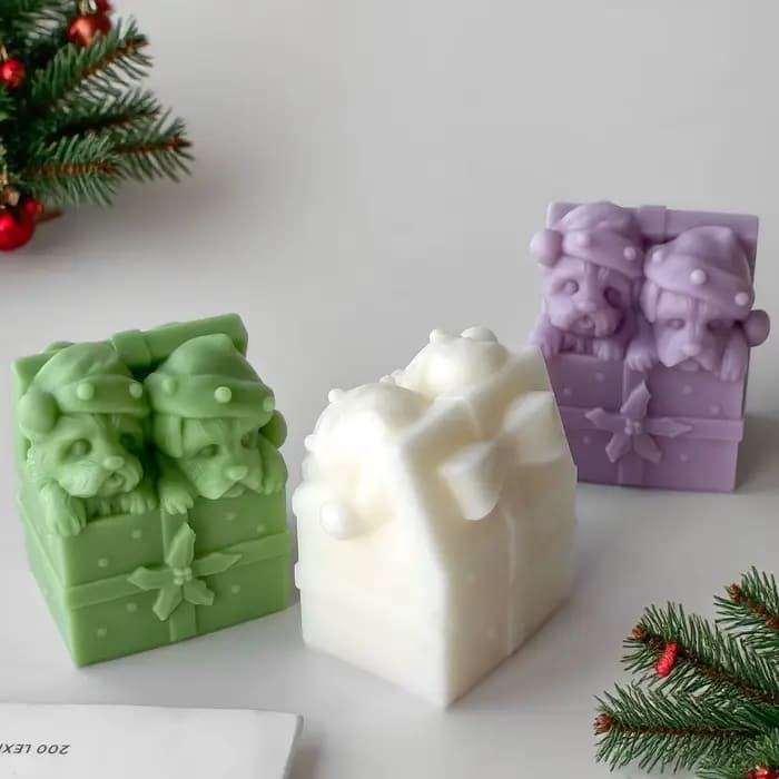 Boîte cadeau de noël pour chien, bougie, moule en Silicone, bricolage, décor de noël, cire aromatique, plâtre, artisanat, amoureux des animaux de compagnie, décoration de la maison