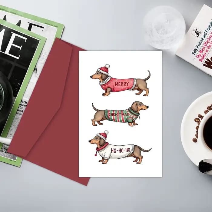 Carte de vœux de teckel de Noël, carte de Noël au design de chien avec enveloppe, cartes cadeaux pour la famille des amis