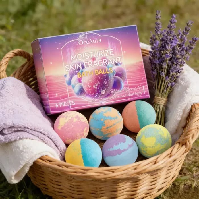 Boules de bain moussantes OceAura pour femmes, soin du corps doux et lisse, hydratant, amélioration de l'élasticité de la peau, coffret cadeau pour la douche, 6 pièces