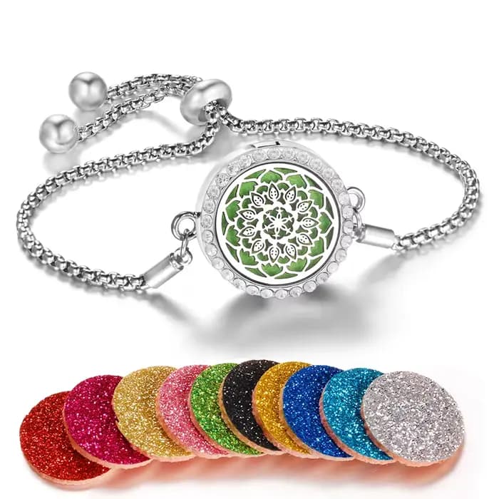 Bracelet d'Aromathérapie avec Médaillon Diffuseur d'Arbre de Vie, Réglable, sexuellement, Huile Essentielle, Clip Magnétique, pour Femme