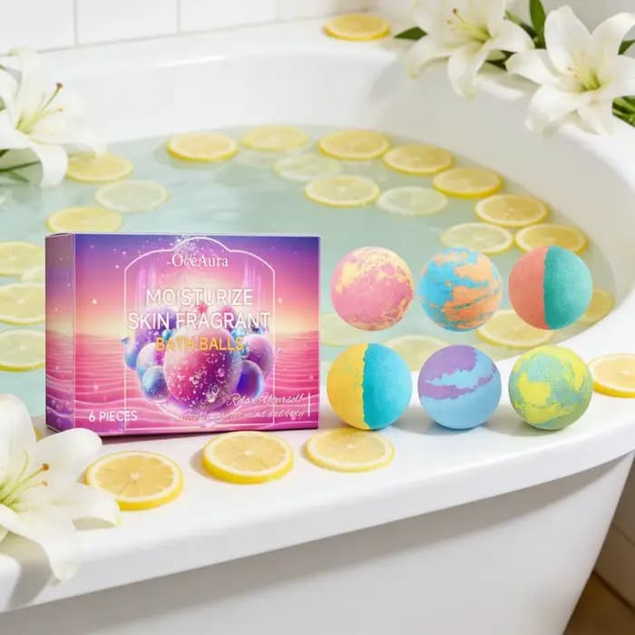 Boules de bain moussantes OceAura pour femmes, soin du corps doux et lisse, hydratant, amélioration de l'élasticité de la peau, coffret cadeau pour la douche, 6 pièces