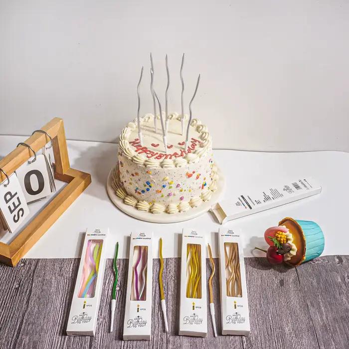Bougies à gâteau incurvées, 6 pièces/ensemble, décoration de gâteaux, anniversaire, réception-cadeau pour bébé, révélation du sexe, décoration de Cupcake, décoration de fête de mariage