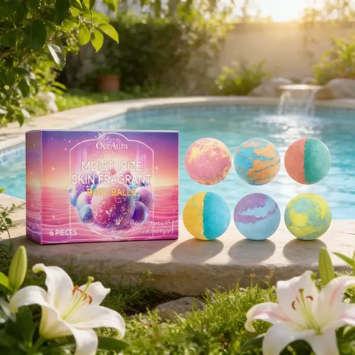 Boules de bain moussantes OceAura pour femmes, soin du corps doux et lisse, hydratant, amélioration de l'élasticité de la peau, coffret cadeau pour la douche, 6 pièces