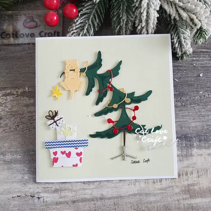 Catlove cadeaux d'arbre de noël chat matrices de découpe en métal Scrapbooking pochoir découpes fabrication de cartes bricolage artisanat gaufrage nouvelles matrices pour