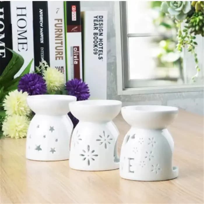 1 pièce Brûleur d'huiles essentielles et d'encens en céramique, diffuseur de parfum, lampe de nuit, porte-bougie chauffe-plat