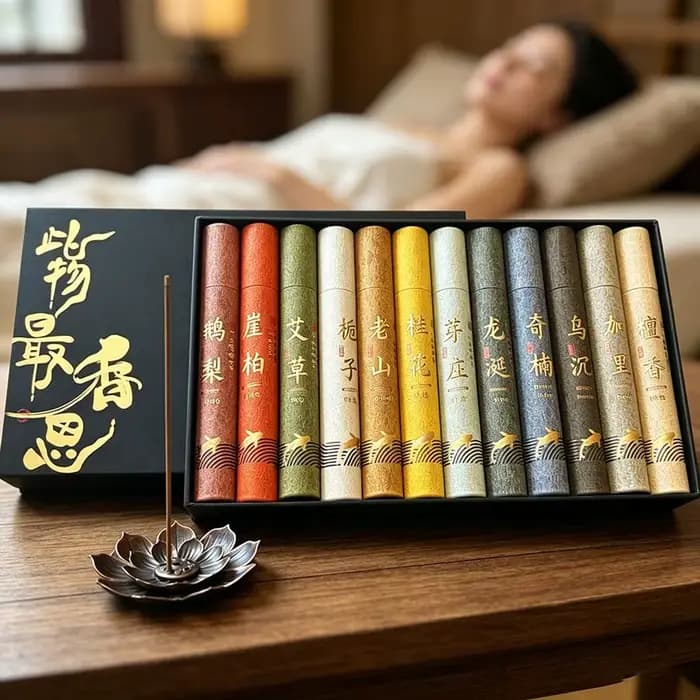 Coffret Cadeau d'Encens Parfumé Haut de Gamme - 12 Parfums pour la Relaxation Intérieure, le Soulagement du Stress, la Cérémonie du Thé Zen et l'Aromathérapie Longue Durée