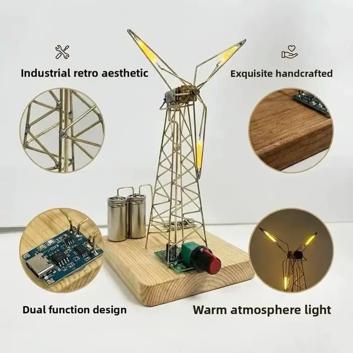 Kit de matériaux pour éolienne lumineuse DIY, décoration de bureau, ornements lumineux, cadeaux super atmosphériques et amusants