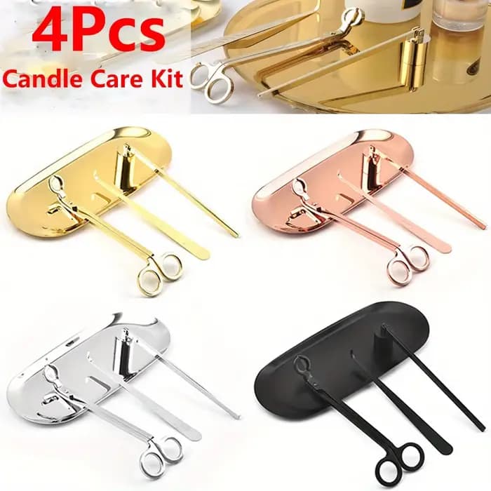 Kit de soins de bougies de luxe en acier inoxydable, coupe-mèche, ciseaux, crochets d'extincteur, outil de bougies, ensemble d'accessoires de bougies, 4 pièces/ensemble