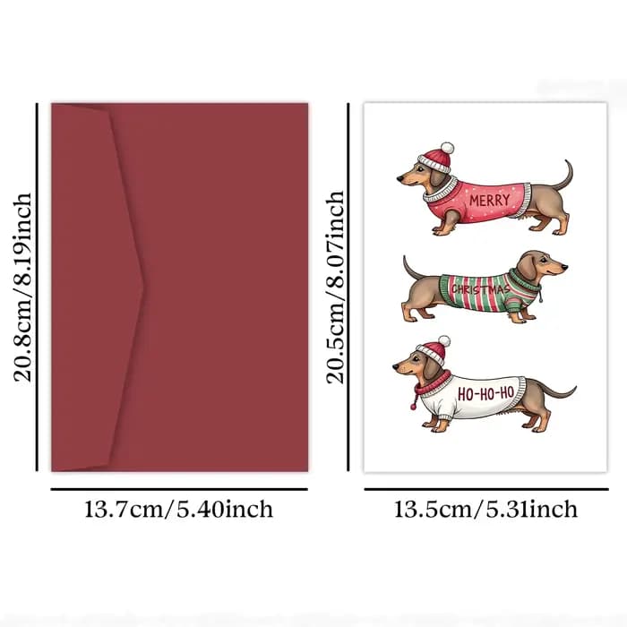 Carte de vœux de teckel de Noël, carte de Noël au design de chien avec enveloppe, cartes cadeaux pour la famille des amis