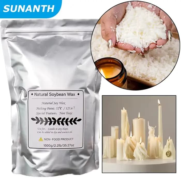 Cire de paraffine de soja naturelle 1 kg, matériau de bricolage haut de gamme pour la fabrication de bougies, cire pure d'aromathérapie avec pigments pour la fabrication artisanale de bougies