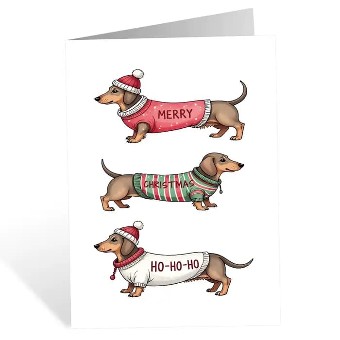 Carte de vœux de teckel de Noël, carte de Noël au design de chien avec enveloppe, cartes cadeaux pour la famille des amis