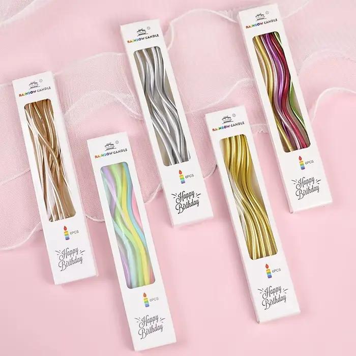 Bougies à gâteau incurvées, 6 pièces/ensemble, décoration de gâteaux, anniversaire, réception-cadeau pour bébé, révélation du sexe, décoration de Cupcake, décoration de fête de mariage