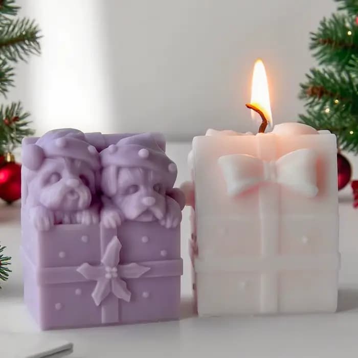Boîte cadeau de noël pour chien, bougie, moule en Silicone, bricolage, décor de noël, cire aromatique, plâtre, artisanat, amoureux des animaux de compagnie, décoration de la maison
