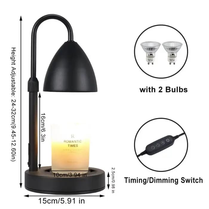 Lampe chauffe-cire électrique avec minuterie et variateur d'intensité, décoration de chambre à coucher, décoration de la maison, avec 2 ampoules, chauffe-cire à cire, hauteur réglable