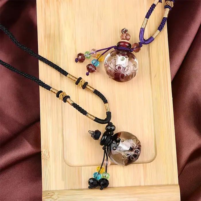 Bouteille de parfum en verre baroque Portable, collier suspendu, flacons d'huile essentielle, bouteille d'arôme, bijoux, pendentif désodorisant de voiture