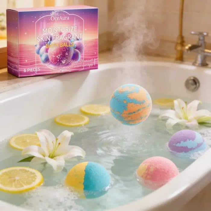 Boules de bain moussantes OceAura pour femmes, soin du corps doux et lisse, hydratant, amélioration de l'élasticité de la peau, coffret cadeau pour la douche, 6 pièces