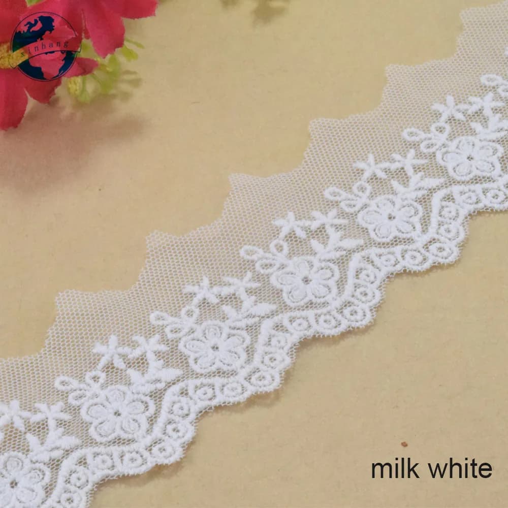 Tissu en dentelle brodée de coton blanc, ruban en maille française, Guipure, garnitures de bricolage