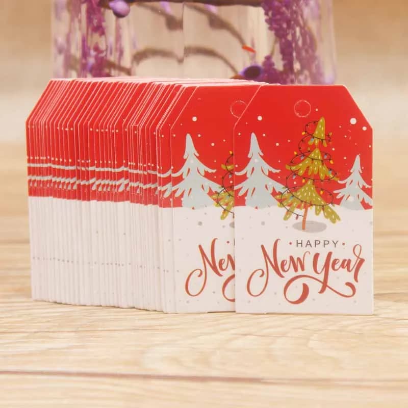 100 pièces 5*3 cm étiquettes joyeux noël carte en papier Kraft étiquette cadeau étiquette bricolage