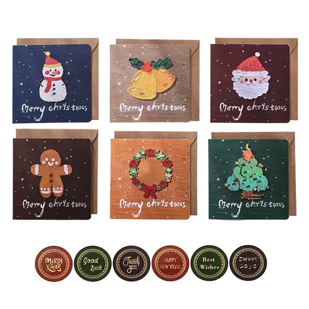 Carte de vœux de noël pliable pour nouvel an, 6 pièces, carte-cadeau, cartes d'invitation de fête av