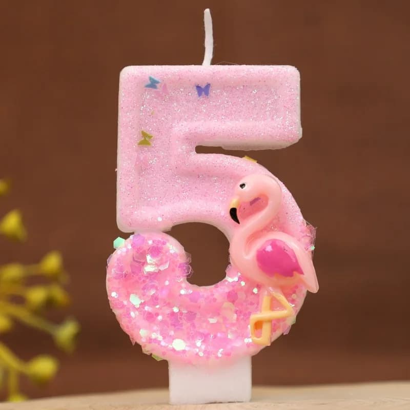 Bougies de flamant chaud joyeux anniversaire 0-9 chiffres bougie de gâteau à paillettes pour enfants