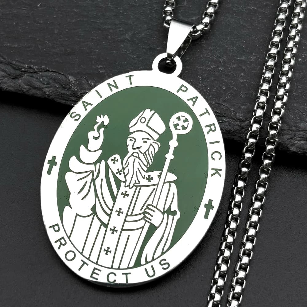 Collier pendentif Saint Patrick d'Irlande Protégez-nous pour femmes et hommes, couleur or, acier ino